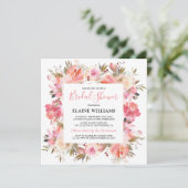 Elegantes Lachs Rosa Blume Brautparty Einladung (Stehend Vorderseite)