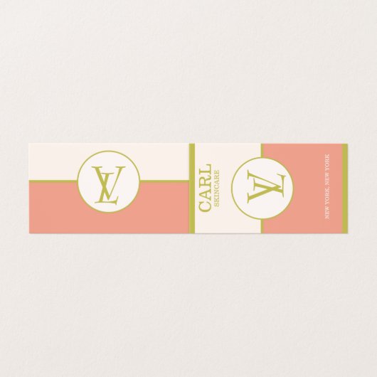 Elegantes Lachs Rosa Doppelmonogramm Visitenkarten (Außenseite Aufgefaltet)