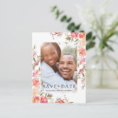 Elegantes Lachs Rosa Foto Save the Date Ankündigungspostkarte (Stehend Vorderseite)