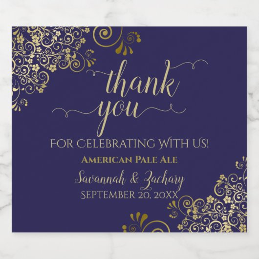 Elegantes Lacy Gold auf Navy Blue Wedding Vielen D Bierflaschenetikett (Einzelnes Label)