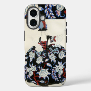 ELEGANTES LADY FLORAL DRUCK MIT SCHWARZ-WEISSEN BL iPhone 16 HÜLLE
