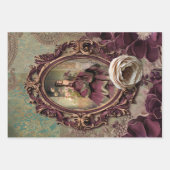Elegantes Lady Portrait, Blumen- und Demasepapier Geschenkpapier Set (Vorderseite)