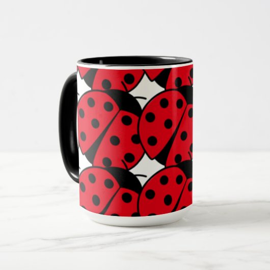 Elegantes Ladybug-rotes schwarzes Muster Tasse (Vorderseite Links)