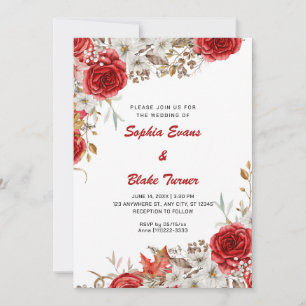 Elegantes Land Rote Rosen fallen White Wedding Einladung