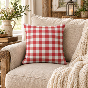 Elegantes Landpicknick Weiß Rot Kariert Kissen