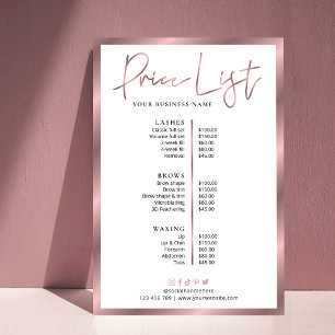 Elegantes Lashes Salon Rose Gold Preisliste Poster