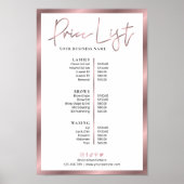 Elegantes Lashes Salon Rose Gold Preisliste Poster (Vorne)