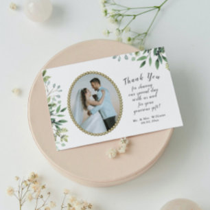 Elegantes Laubwerk & goldene Perlen Hochzeit Dankeskarte