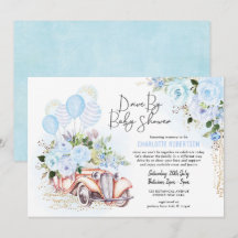 Elegantes Laufwerk von Baby Shower Blue Gold Flora