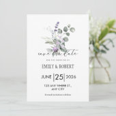 Elegantes Lavendel-Blumen-Minimalist-Save-the-Date (Stehend Vorderseite)