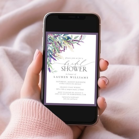 Elegantes Lavendel-Brautparty Einladung