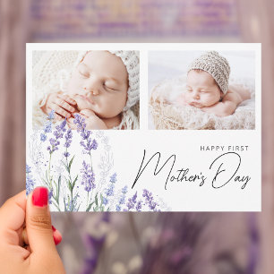 Elegantes Lavendel Erster Muttertag 2 Fotos Flach Karte