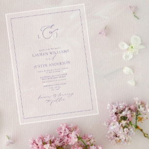 Elegantes Lavendel-Kalligrafie-Monogramm-Hochzeit Acryleinladungen