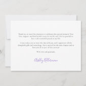 Elegantes Lavendel Lila Brautparty Dankeskarte (Rückseite)