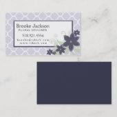 Elegantes Lavendel Quatrefoil Muster mit Blumen Visitenkarte (Vorne/Hinten)