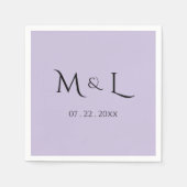 Elegantes Lavendel-Schwarz Monogramm & Datum Hochz Serviette (Vorderseite)