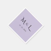 Elegantes Lavendel-Schwarz Monogramm & Datum Hochz Serviette (Ecke)
