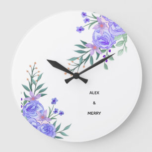 Elegantes Lavendel- und Lila-Blumen-Hochzeitsgesch Große Wanduhr