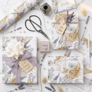 Elegantes Lavendel- und Pampas-Wasserfarben-Blumen Geschenkpapier Set