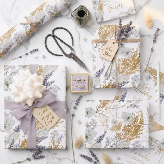 Elegantes Lavendel- und Pampas-Wasserfarben-Blumen Geschenkpapier Set