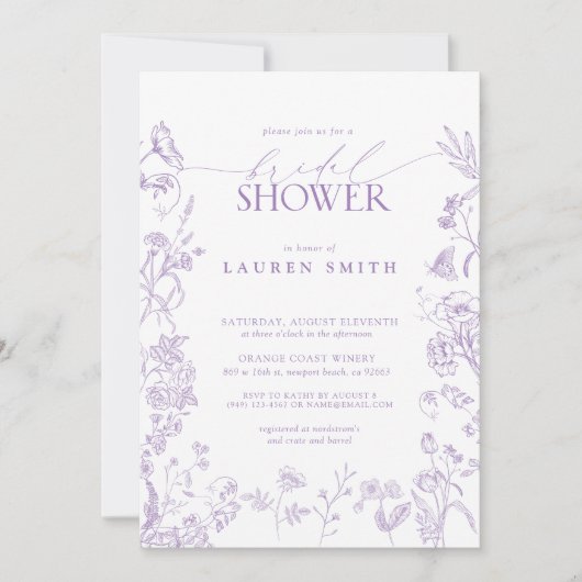 Elegantes Lavendel Viktorianisches Brautparty Einladung (Vorderseite)