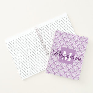 Elegantes Lavendel-Vintage-Damask-Monogramm & Name Notizblock