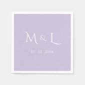 Elegantes Lavendel-Weiß-Monogramm und Datum Hochze Serviette (Vorderseite)