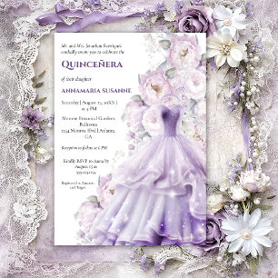 Elegantes lavendelfarbenes Blumen-Quinceañera-Ball Einladung
