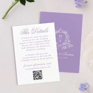 Elegantes lavendelfarbenes Blumenwappen Hochzeitsd Begleitkarte