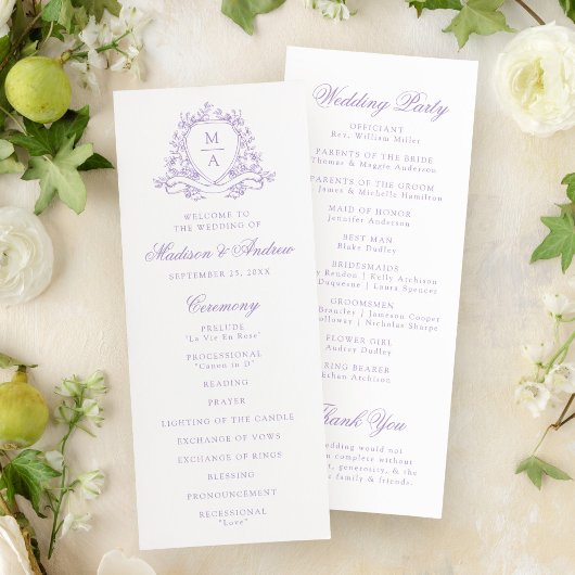 Elegantes lavendelfarbenes florales Wappen-Monogra Programm