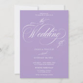 Elegantes LavendelScript in einer Hochzeit Einladung (Vorderseite)