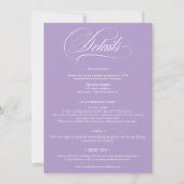 Elegantes LavendelScript in einer Hochzeit Einladung (Rückseite)