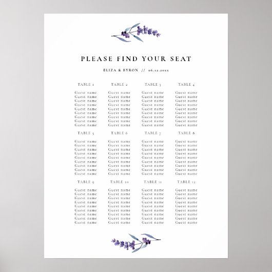 Elegantes Lavendeltisch-Seekarte Poster (Vorne)