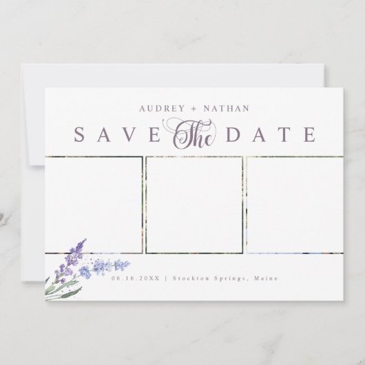 Elegantes Lavender 3 Foto Save The Date (Vorderseite)
