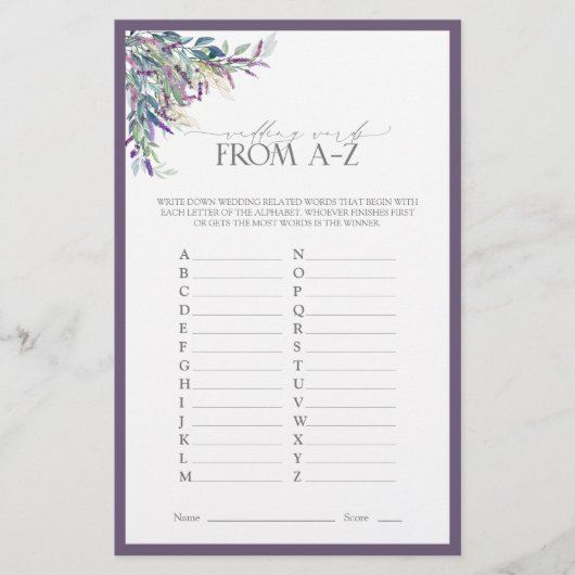Elegantes Lavender Floral Brautparty Game (Vorderseite)
