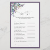 Elegantes Lavender Floral Brautparty Game (Vorderseite)