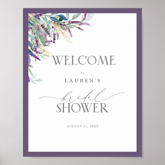 Elegantes Lavender Floral Brautparty Willkommen Poster (Vorne)