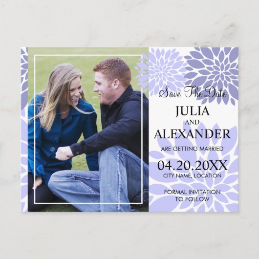 Elegantes Lavender Floral Burst Foto Save the Date Ankündigungspostkarte (Vorderseite)