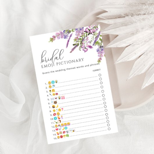 Elegantes Lavender Floral Emoji Pictionary Game