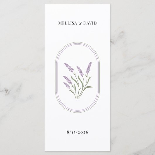 Elegantes Lavender Floral Wedding Menu Menükarte (Rückseite)