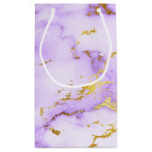 Elegantes Lavender Gold Imitats Metallisches Marmo Kleine Geschenktüte (Rückseite)