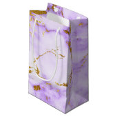 Elegantes Lavender Gold Imitats Metallisches Marmo Kleine Geschenktüte (Vorderseite Schrägansicht)