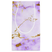 Elegantes Lavender Gold Imitats Metallisches Marmo Kleine Geschenktüte (Vorderseite)