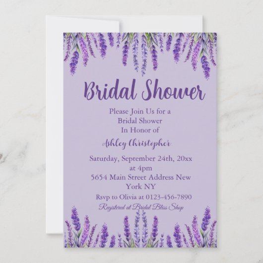 Elegantes Lavender Lila Brautparty Einladung (Vorderseite)