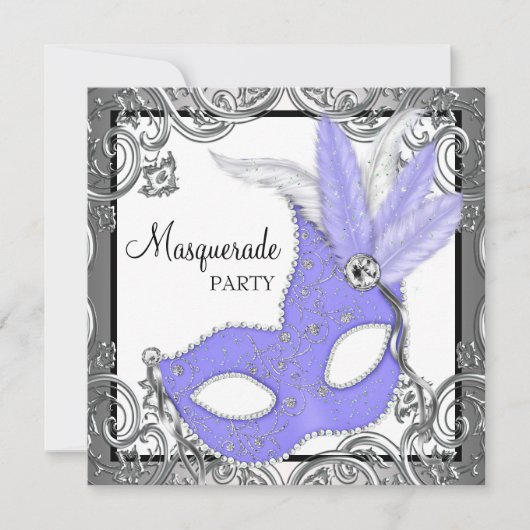 Elegantes Lavender Lila Mask Masquerade Party Einladung (Vorderseite)