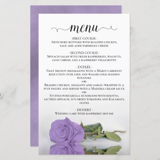Elegantes Lavender Lila Rose Budget Hochzeitsmenü (Vorne/Hinten)