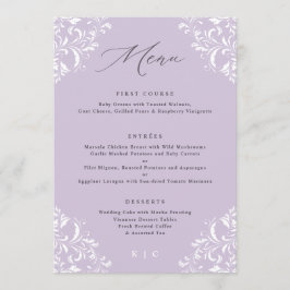 Elegantes Lavender Lila Vintage Wedding Menu Menükarte