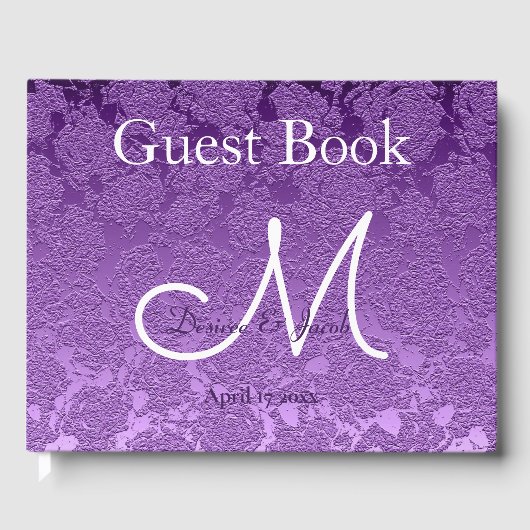 Elegantes Lavender Lila White Burgundy Monogramm Gästebuch (Vorderseite)