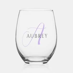 Elegantes Lavender Monogram Trinkbehälter-Set Weinglas Ohne Stiel