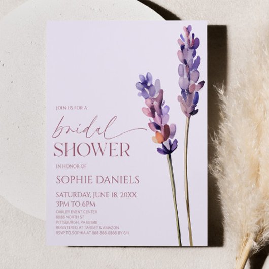 Elegantes Lavender Pflanze Branch Blume Brautparty Einladung